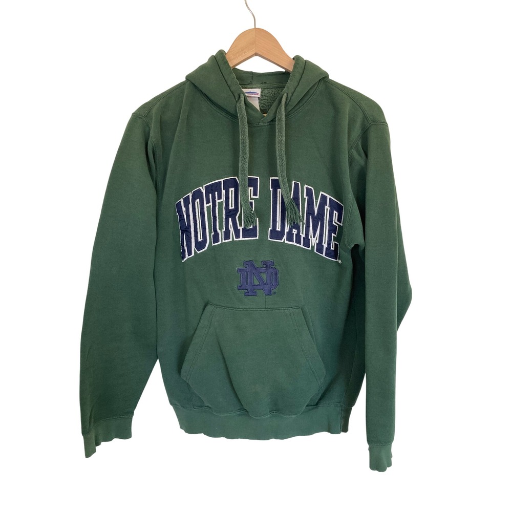 Vintage Notre Dame Fighting Irish Green Distressed Hoodie Genuine Stuff NCAA